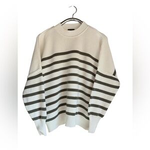 Miou Muse Cream & Olive Striped Knit Sweater Oversized